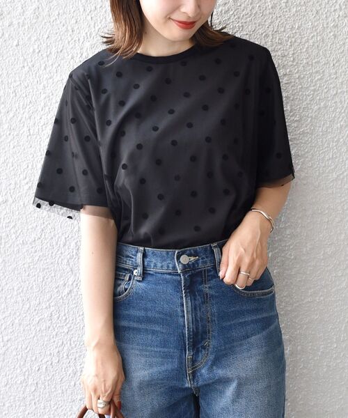 SHIPS（シップス）の「【WEB限定】チュールドッキングTEE 2◇（Tシャツ/カットソー・レディース・ブラック/チャコールグレー/ライトグレー/ライトホワイト・ONE SIZE）」の4枚目の写真