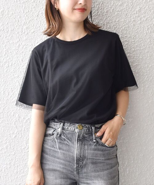 SHIPS（シップス）の「【WEB限定】チュールドッキングTEE 2◇（Tシャツ/カットソー・レディース・ブラック/チャコールグレー/ライトグレー/ライトホワイト・ONE SIZE）」の12枚目の写真