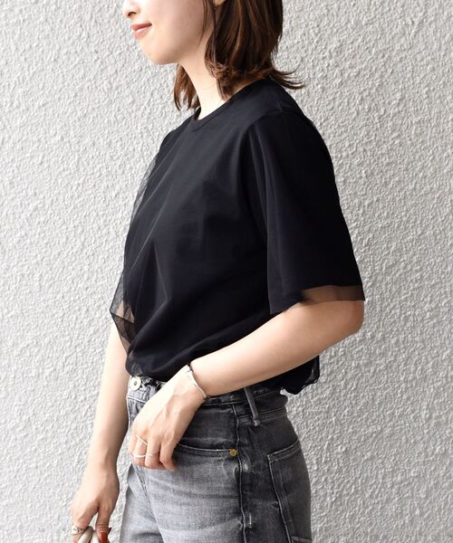 SHIPS（シップス）の「【WEB限定】チュールドッキングTEE 2◇（Tシャツ/カットソー・レディース・ブラック/チャコールグレー/ライトグレー/ライトホワイト・ONE SIZE）」の11枚目の写真