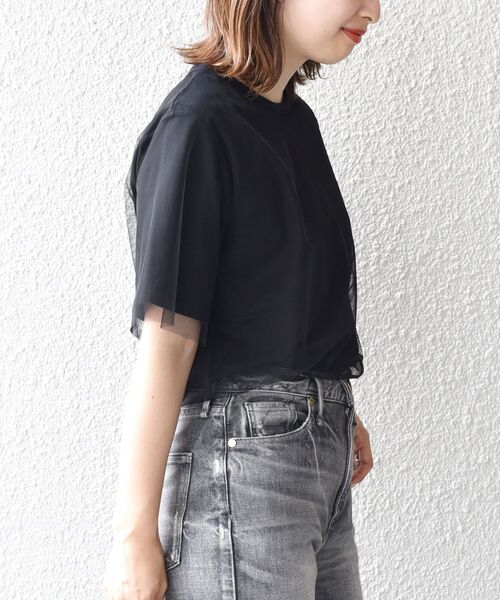 SHIPS（シップス）の「【WEB限定】チュールドッキングTEE 2◇（Tシャツ/カットソー・レディース・ブラック/チャコールグレー/ライトグレー/ライトホワイト・ONE SIZE）」の9枚目の写真