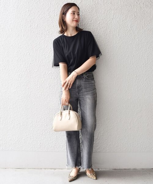 SHIPS（シップス）の「【WEB限定】チュールドッキングTEE 2◇（Tシャツ/カットソー・レディース・ブラック/チャコールグレー/ライトグレー/ライトホワイト・ONE SIZE）」の8枚目の写真