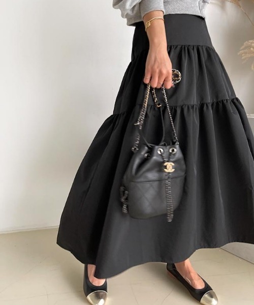 NANING9（ナンニング）の「NANING9 カンカンロングフレアスカート（スカート・レディース・ブラック/ライトベージュ・FREE）」の15枚目の写真