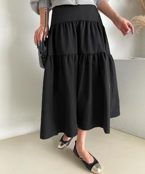 NANING9（ナンニング）の「NANING9 カンカンロングフレアスカート（スカート・レディース・ブラック/ライトベージュ・FREE）」の17枚目の写真