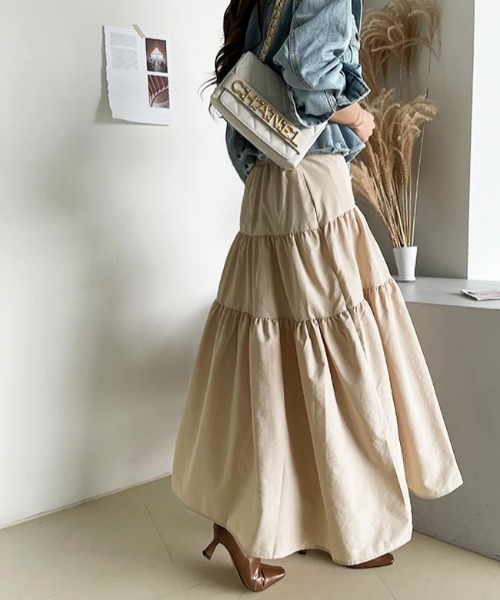 NANING9（ナンニング）の「NANING9 カンカンロングフレアスカート（スカート・レディース・ブラック/ライトベージュ・FREE）」の11枚目の写真