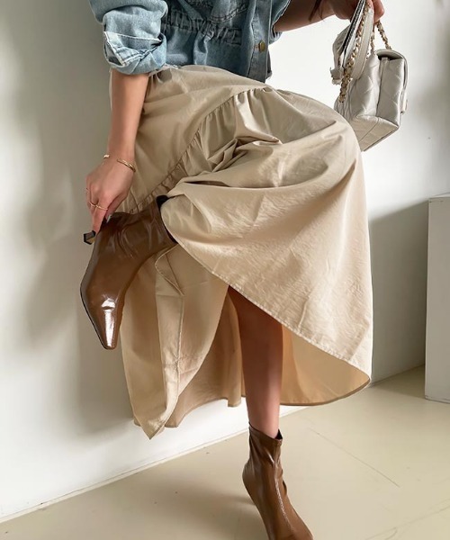 NANING9（ナンニング）の「NANING9 カンカンロングフレアスカート（スカート・レディース・ブラック/ライトベージュ・FREE）」の18枚目の写真