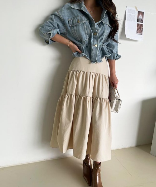 NANING9（ナンニング）の「NANING9 カンカンロングフレアスカート（スカート・レディース・ブラック/ライトベージュ・FREE）」の14枚目の写真