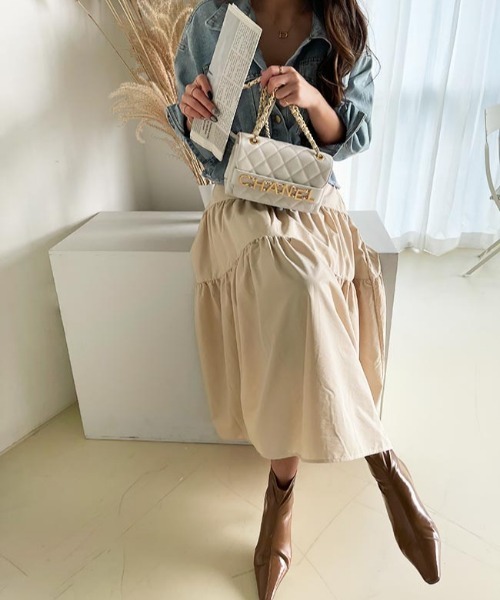 NANING9（ナンニング）の「NANING9 カンカンロングフレアスカート（スカート・レディース・ブラック/ライトベージュ・FREE）」の8枚目の写真