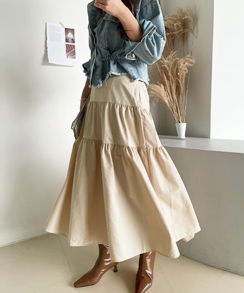 NANING9（ナンニング）の「NANING9 カンカンロングフレアスカート（スカート・レディース・ブラック/ライトベージュ・FREE）」の10枚目の写真