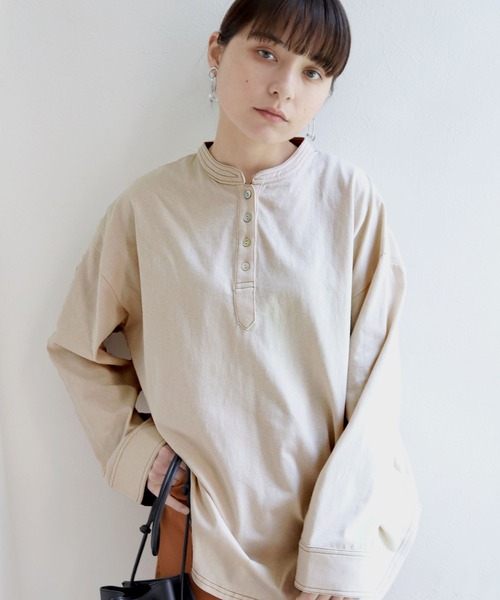 HER CLOSET(ハークローゼット)の「【shemoshelly】コットン100%ステッチプルオーバー(Tシャツ/カットソー・レディース・ブラック/グリーン/アイボリー・M)」の1枚目の写真