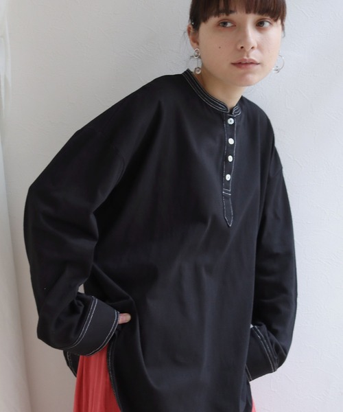 HER CLOSET(ハークローゼット)の「【shemoshelly】コットン100%ステッチプルオーバー(Tシャツ/カットソー・レディース・ブラック/グリーン/アイボリー・M)」の2枚目の写真