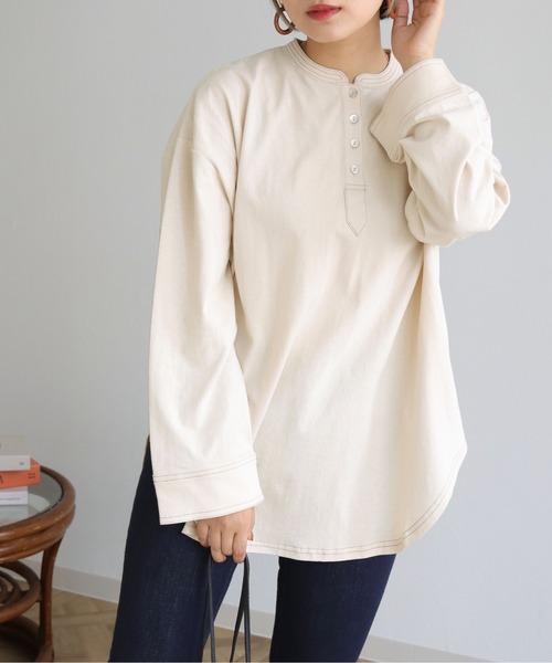 HER CLOSET(ハークローゼット)の「【shemoshelly】コットン100%ステッチプルオーバー(Tシャツ/カットソー・レディース・ブラック/グリーン/アイボリー・M)」の10枚目の写真