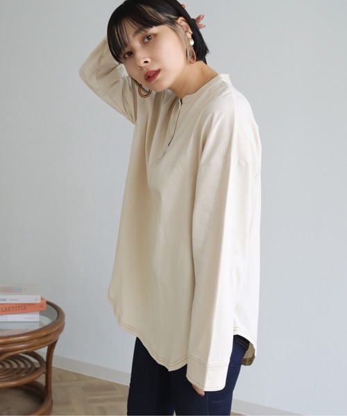 HER CLOSET(ハークローゼット)の「【shemoshelly】コットン100%ステッチプルオーバー(Tシャツ/カットソー・レディース・ブラック/グリーン/アイボリー・M)」の15枚目の写真