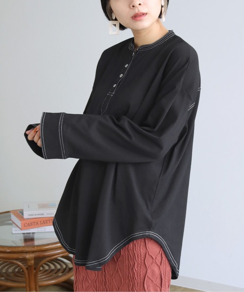 HER CLOSET(ハークローゼット)の「【shemoshelly】コットン100%ステッチプルオーバー(Tシャツ/カットソー・レディース・ブラック/グリーン/アイボリー・M)」の4枚目の写真