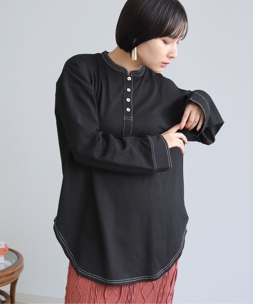 HER CLOSET(ハークローゼット)の「【shemoshelly】コットン100%ステッチプルオーバー(Tシャツ/カットソー・レディース・ブラック/グリーン/アイボリー・M)」の11枚目の写真