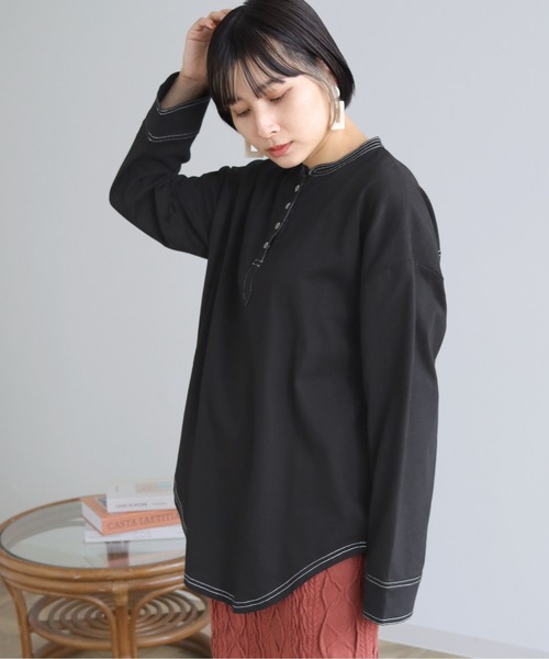 HER CLOSET(ハークローゼット)の「【shemoshelly】コットン100%ステッチプルオーバー(Tシャツ/カットソー・レディース・ブラック/グリーン/アイボリー・M)」の13枚目の写真