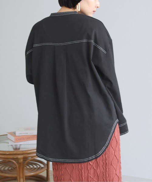 HER CLOSET(ハークローゼット)の「【shemoshelly】コットン100%ステッチプルオーバー(Tシャツ/カットソー・レディース・ブラック/グリーン/アイボリー・M)」の8枚目の写真