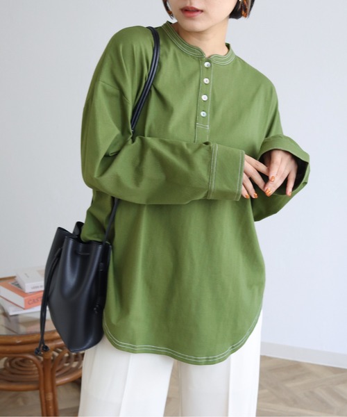 HER CLOSET(ハークローゼット)の「【shemoshelly】コットン100%ステッチプルオーバー(Tシャツ/カットソー・レディース・ブラック/グリーン/アイボリー・M)」の16枚目の写真