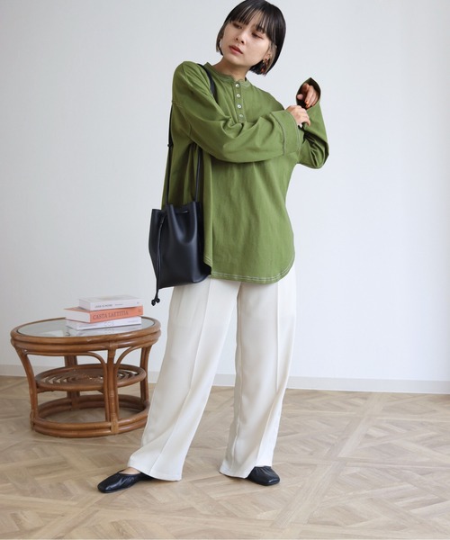 HER CLOSET(ハークローゼット)の「【shemoshelly】コットン100%ステッチプルオーバー(Tシャツ/カットソー・レディース・ブラック/グリーン/アイボリー・M)」の5枚目の写真