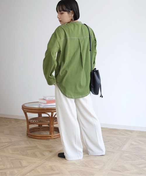 HER CLOSET(ハークローゼット)の「【shemoshelly】コットン100%ステッチプルオーバー(Tシャツ/カットソー・レディース・ブラック/グリーン/アイボリー・M)」の12枚目の写真