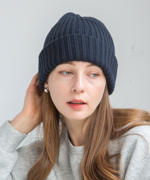 14+（イチヨンプラス）の「二重シンプルニットワッチ（ニットキャップ/ビーニー・レディース・ブラック/ベージュ/ネイビー/グレー・FREE）」の4枚目の写真