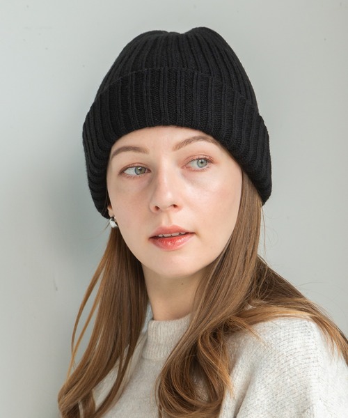 14+（イチヨンプラス）の「二重シンプルニットワッチ（ニットキャップ/ビーニー・レディース・ブラック/ベージュ/ネイビー/グレー・FREE）」の2枚目の写真