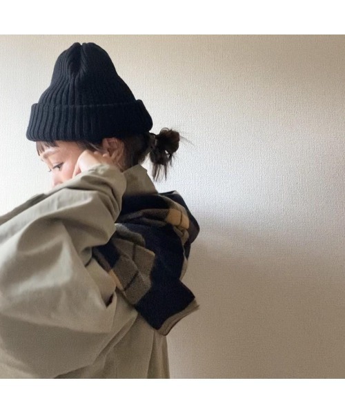 14+（イチヨンプラス）の「二重シンプルニットワッチ（ニットキャップ/ビーニー・レディース・ブラック/ベージュ/ネイビー/グレー・FREE）」の6枚目の写真