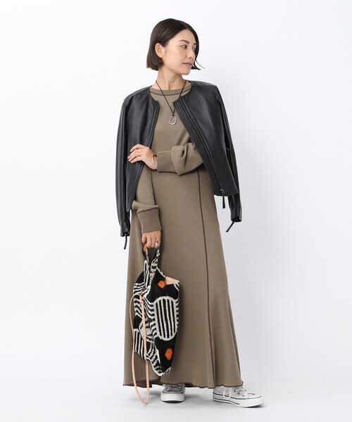 UNTITLED（アンタイトル）の「◆「L」ノーカラーレザージャケット（ライダースジャケット・レディース・ブラック/ダークブラウン・44/42/04/48/50/46）」の7枚目の写真