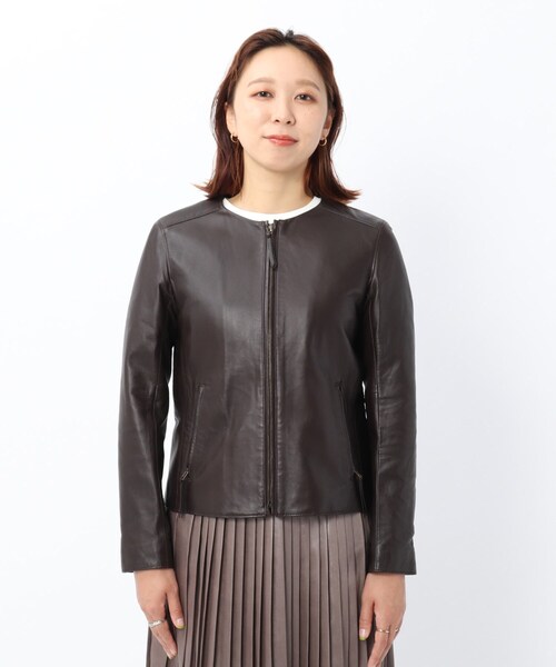 UNTITLED（アンタイトル）の「◆「L」ノーカラーレザージャケット（ライダースジャケット・レディース・ブラック/ダークブラウン・44/42/04/48/50/46）」の9枚目の写真