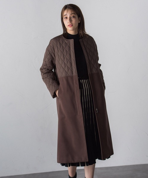美品　セオリーリュクス　ノーカラーコート　キルティング　ドッキング　異素材MIX ketty（ケティ）の「キルティングドッキングノーカラーコート（ノー