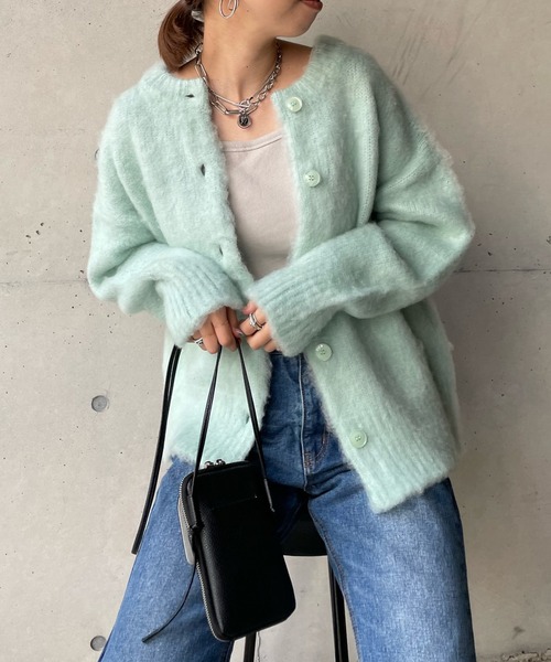 DouDou（ドゥドゥ）の「モヘヤシャギーカーディガン（ニット/セーター・レディース・ライトグレー/グレイッシュベージュ/スカイブルー・FREE）」の3枚目の写真