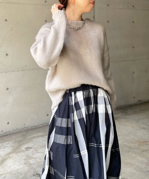 DouDou（ドゥドゥ）の「モヘヤシャギーカーディガン（ニット/セーター・レディース・ライトグレー/グレイッシュベージュ/スカイブルー・FREE）」の5枚目の写真