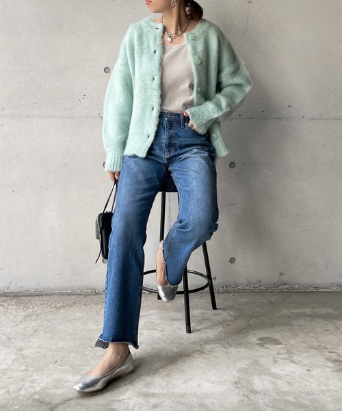 DouDou（ドゥドゥ）の「モヘヤシャギーカーディガン（ニット/セーター・レディース・ライトグレー/グレイッシュベージュ/スカイブルー・FREE）」の20枚目の写真