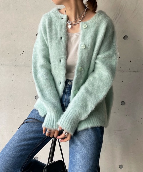 DouDou（ドゥドゥ）の「モヘヤシャギーカーディガン（ニット/セーター・レディース・ライトグレー/グレイッシュベージュ/スカイブルー・FREE）」の16枚目の写真