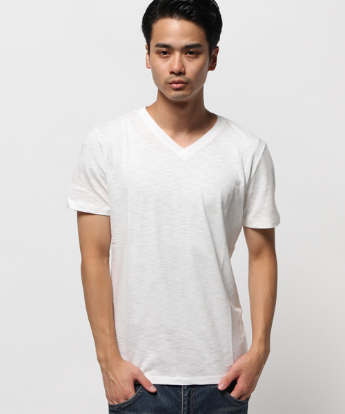 KATHARINE HAMNETT LONDON (キャサリンハムネットロンドン)の「HEATHER V-NECK T-SHIRT / ヘザーブイネックTシャツ(Tシャツ/カットソー・メンズ・ブラック/ホワイト/グレー/オレンジ系その他・SMALL/LARGE/XL/MEDIUM)」の2枚目の写真