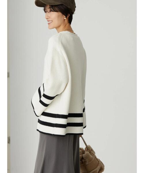 AMERICAN HOLIC(アメリカンホリック)の「ライン入り片畦ニットプルオーバー(ニット/セーター・レディース・ブラック/オフホワイト・M/L)」の6枚目の写真