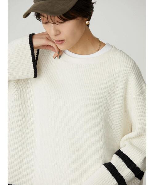 AMERICAN HOLIC(アメリカンホリック)の「ライン入り片畦ニットプルオーバー(ニット/セーター・レディース・ブラック/オフホワイト・M/L)」の13枚目の写真