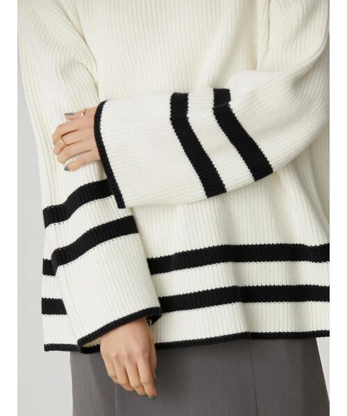 AMERICAN HOLIC(アメリカンホリック)の「ライン入り片畦ニットプルオーバー(ニット/セーター・レディース・ブラック/オフホワイト・M/L)」の16枚目の写真