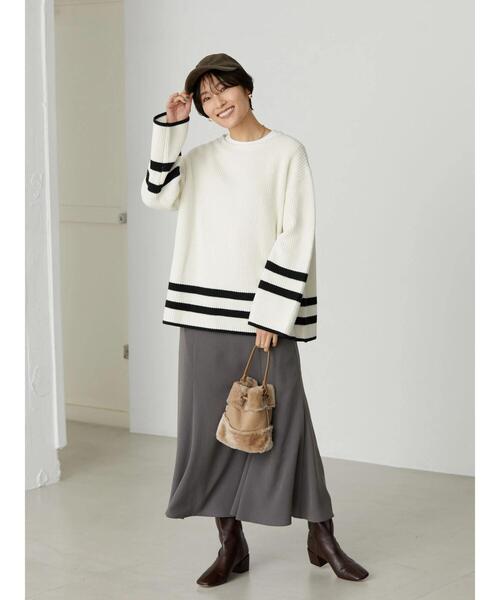 AMERICAN HOLIC(アメリカンホリック)の「ライン入り片畦ニットプルオーバー(ニット/セーター・レディース・ブラック/オフホワイト・M/L)」の11枚目の写真