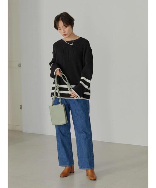 AMERICAN HOLIC(アメリカンホリック)の「ライン入り片畦ニットプルオーバー(ニット/セーター・レディース・ブラック/オフホワイト・M/L)」の7枚目の写真