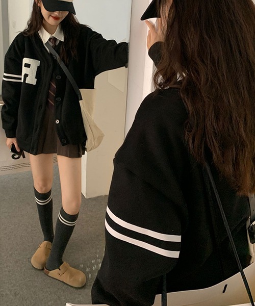 meJane(ミージェーン)の「Rサガラ刺繍ワッペンロゴスウェットカーディガン【ZOZOTOWN限定】(カーディガン/ボレロ・レディース・ブラック/グレー/アイボリー・FREE)」の9枚目の写真
