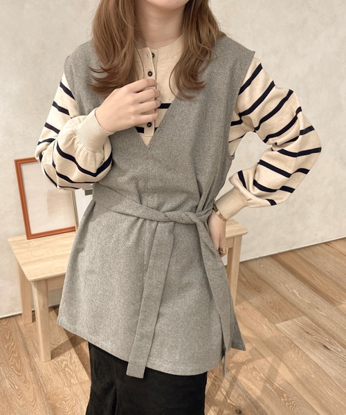 apres jour clair(アプレジュールクレア)の「【apres jour clair】ベルト付きベスト(ベスト・レディース・杢グレー/ダークブラウン/ベージュ・X-LARGE/フリー)」の4枚目の写真