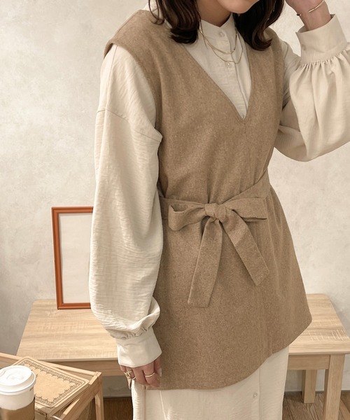 apres jour clair(アプレジュールクレア)の「【apres jour clair】ベルト付きベスト(ベスト・レディース・杢グレー/ダークブラウン/ベージュ・X-LARGE/フリー)」の15枚目の写真