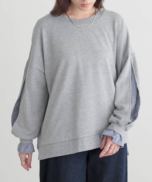 osharewalker（オシャレウォーカー）の「『ストライプドッキングぽわん袖スウェット』（スウェット・レディース・ブラック/ミント/杢グレー・FREE）」の2枚目の写真