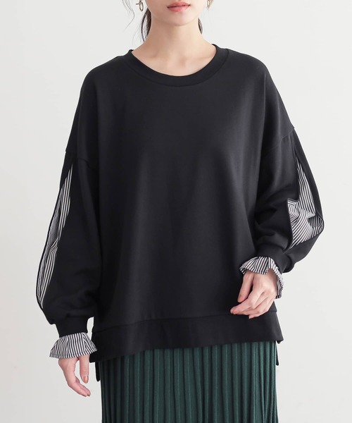 osharewalker（オシャレウォーカー）の「『ストライプドッキングぽわん袖スウェット』（スウェット・レディース・ブラック/ミント/杢グレー・FREE）」の4枚目の写真