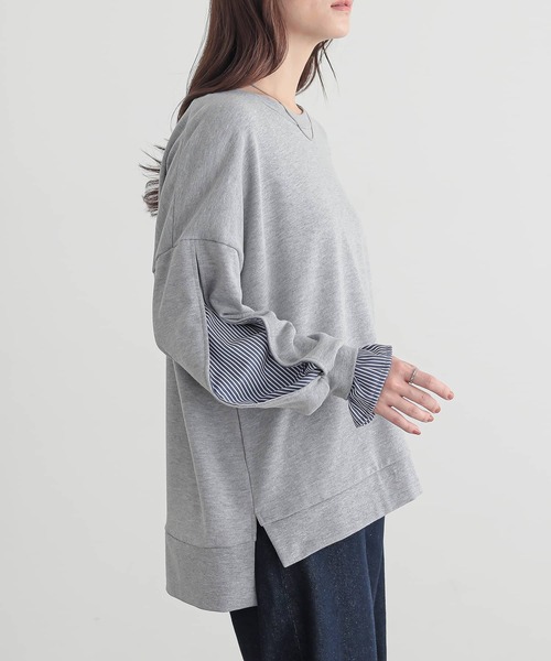 osharewalker（オシャレウォーカー）の「『ストライプドッキングぽわん袖スウェット』（スウェット・レディース・ブラック/ミント/杢グレー・FREE）」の6枚目の写真