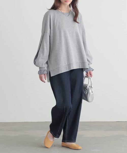 osharewalker（オシャレウォーカー）の「『ストライプドッキングぽわん袖スウェット』（スウェット・レディース・ブラック/ミント/杢グレー・FREE）」の7枚目の写真