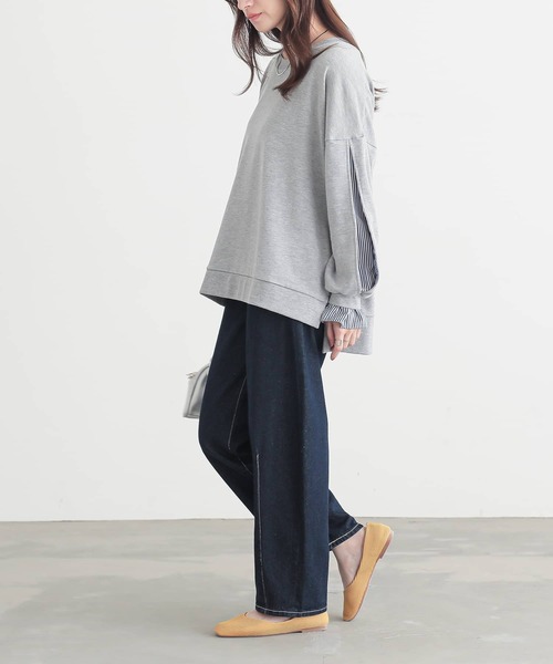 osharewalker（オシャレウォーカー）の「『ストライプドッキングぽわん袖スウェット』（スウェット・レディース・ブラック/ミント/杢グレー・FREE）」の8枚目の写真