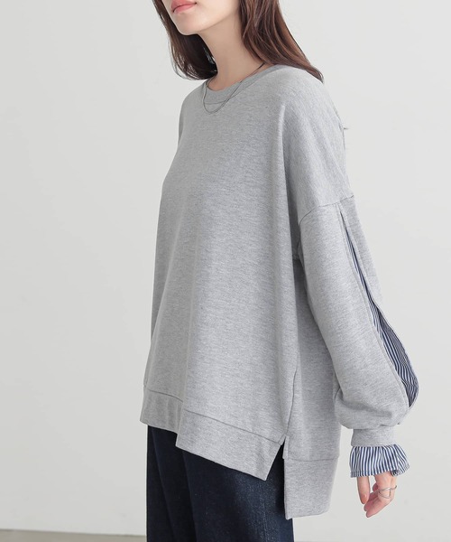 osharewalker（オシャレウォーカー）の「『ストライプドッキングぽわん袖スウェット』（スウェット・レディース・ブラック/ミント/杢グレー・FREE）」の9枚目の写真