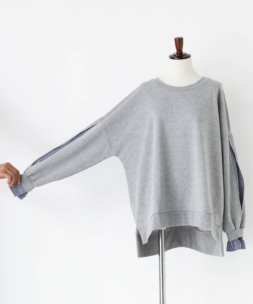 osharewalker（オシャレウォーカー）の「『ストライプドッキングぽわん袖スウェット』（スウェット・レディース・ブラック/ミント/杢グレー・FREE）」の15枚目の写真
