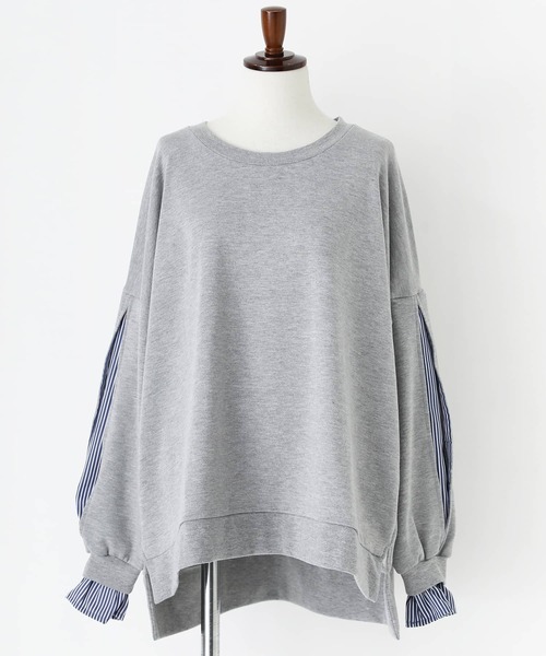 osharewalker（オシャレウォーカー）の「『ストライプドッキングぽわん袖スウェット』（スウェット・レディース・ブラック/ミント/杢グレー・FREE）」の12枚目の写真